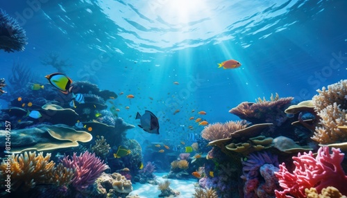 Tropical fish in the underwater, coral reef, amazing underwater life, various fish and exotic coral reefs, ocean wild creatures background © Virgo Studio Maple