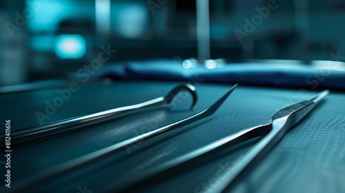 Scalpel, forceps, and scissors set the stage for surgical precision. © Tahir AI
