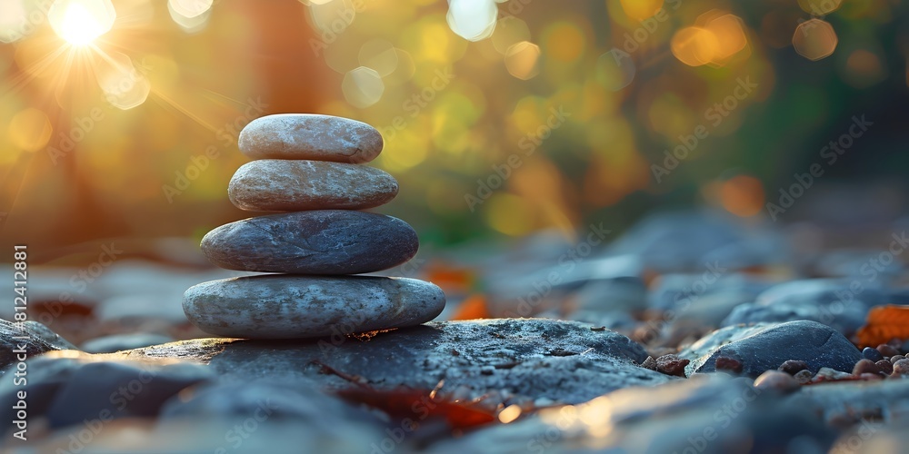 Obraz premium Balanced Stones in Peaceful Nature Setting for Mindfulness and Spiritual Wellness