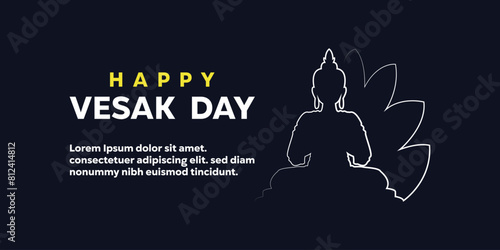Happy Vesak Day. Suitable for cards, banners, posters, social media and more. Simple design with dark blue background.