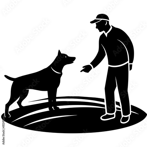 A dog trainer instructing a dog on a field vector illustration