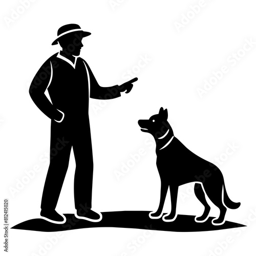 A dog trainer instructing a dog on a field vector illustration