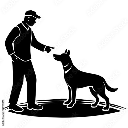 A dog trainer instructing a dog on a field vector illustration