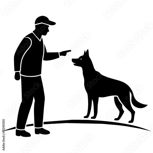 A dog trainer instructing a dog on a field silhouette  vector