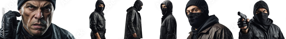 Set of Criminals or Robbers isolated on transparent  background