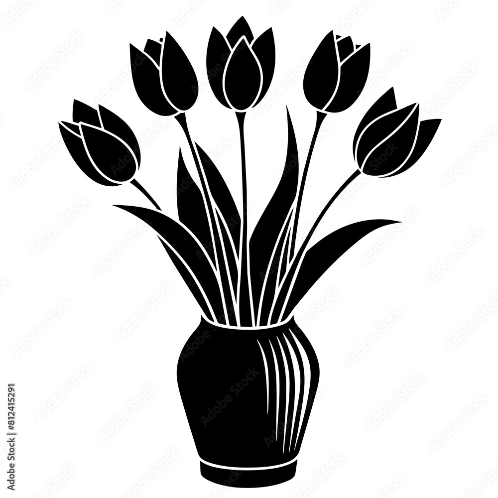 Tulip flower on the vase vector Tulip flower on the vase vector