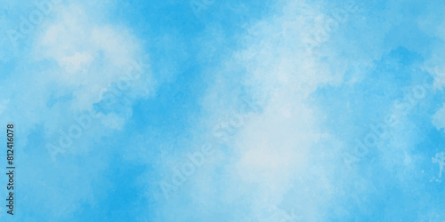 Abstract hand paint random staind blue sky, The summer is colorful clearing day Good weather with natural clouds, cloudy and stained Sky blue shades watercolor background.