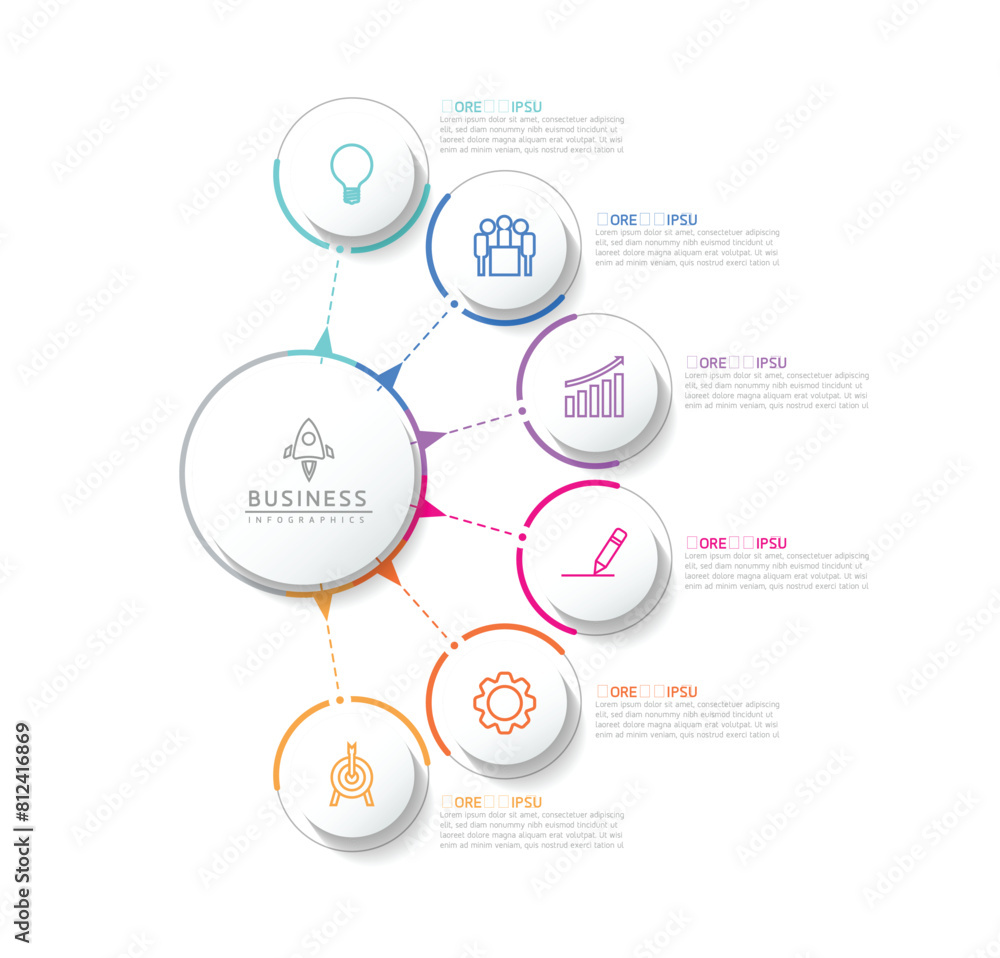 Vector infographic business presentation template with circular interconnection with 6 options. Vector infographic business presentation template with circular interconnection with 6 options.