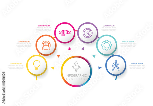 Vector infographic business presentation template with circular interconnection with 6 options.