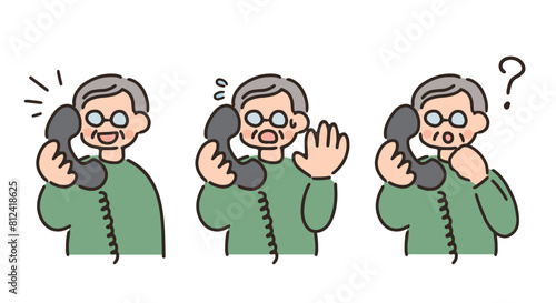 電話をするシニア男性のイラストセット