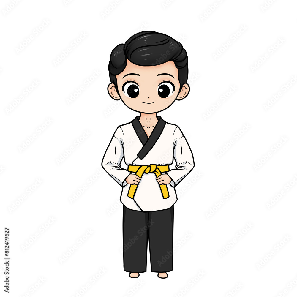 illustration of taekwondo poomsae boy with yellow belt and transparent background
