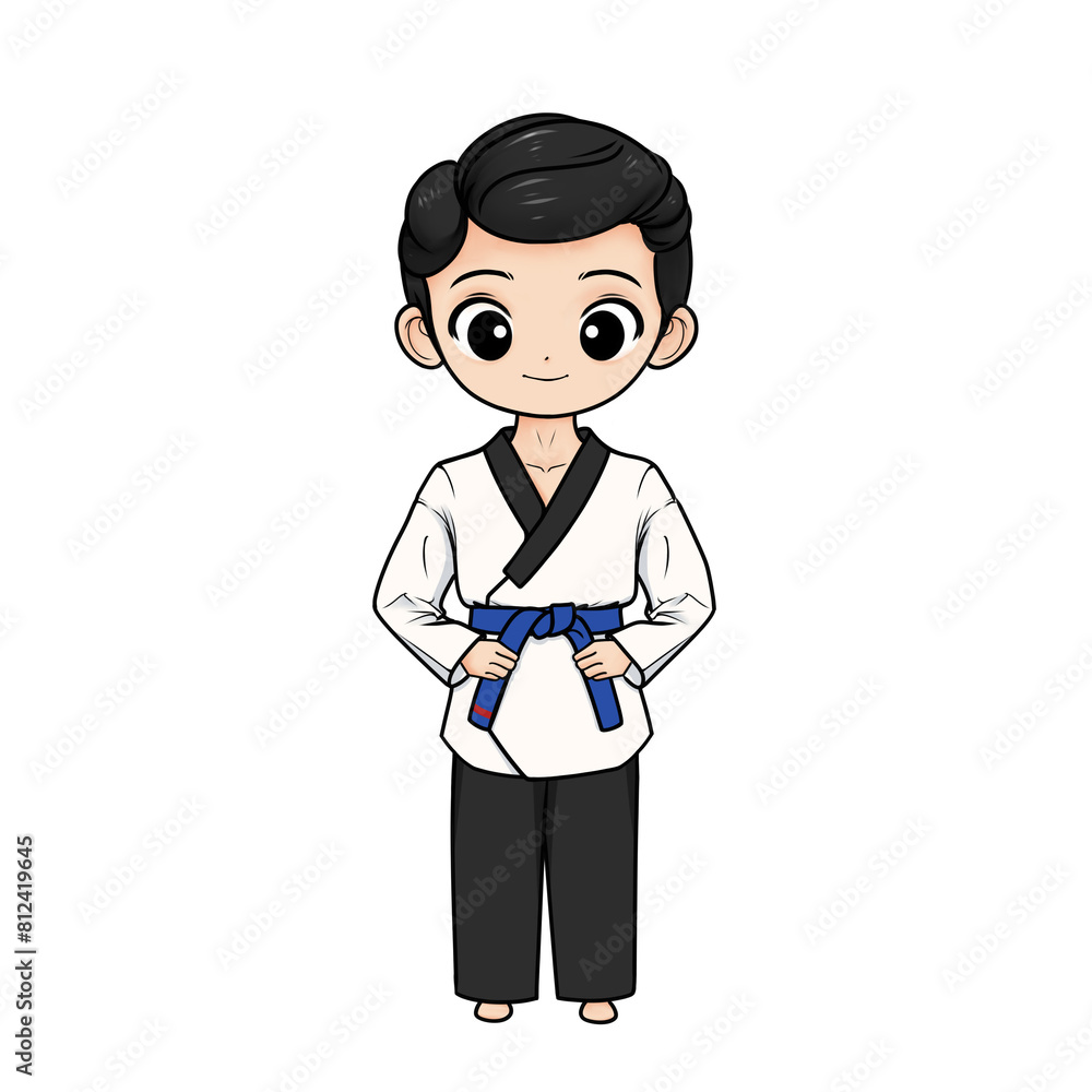 illustration of taekwondo poomsae boy with blue stripe belt and transparent background illustration of taekwondo poomsae boy with blue stripe belt and transparent background