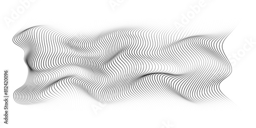 Flowing wave lines pattern 3D curve halftone black gradient curve shape isolated on transparent background. Vector in concept of technology, science, music, modern.