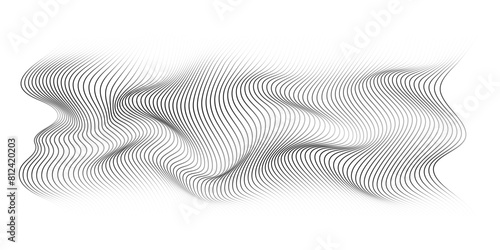 Flowing wave lines pattern 3D curve halftone black gradient curve shape isolated on transparent background. Vector in concept of technology, science, music, modern. © korkeng