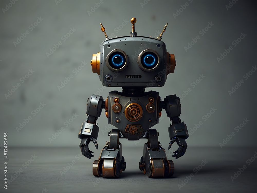 Cute little robot with a metallic body and a friendly expression Cute little robot with a metallic body and a friendly expression