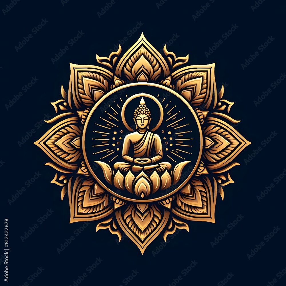 Fototapeta premium AI Generate of Luxury Premium Symbol Vector of Vesak Day with Buddha Statue, Buddha, Lantern, Candle Light, Lotus