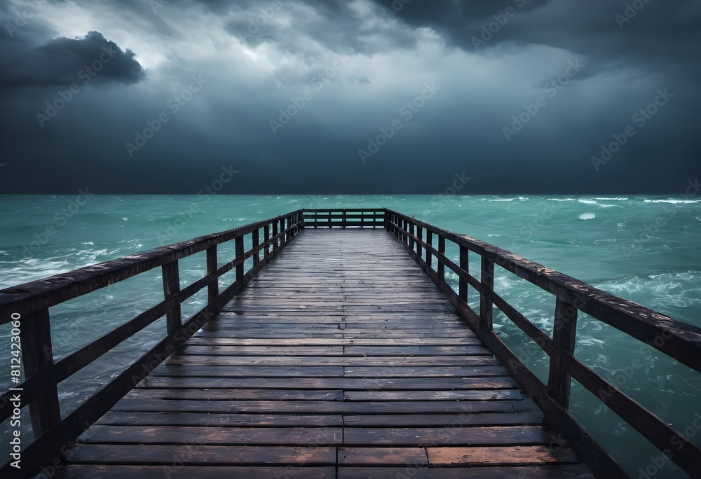 Dramatic Seascape: Navigating the Tempest around an Old Wooden Pier