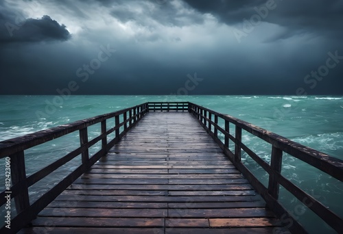 Dramatic Seascape  Navigating the Tempest around an Old Wooden Pier