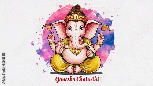 Illustration of Lord Ganpati or Ganesha in single line art for Ganesh Chaturthi festival. Generative Ai. photo