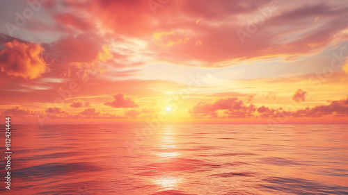 Stunning sunset over the ocean with vibrant orange  pink  and yellow hues reflecting on the water.