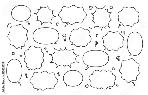 シンプルなふきだしとアイコンのセット【ベクターイラスト素材】