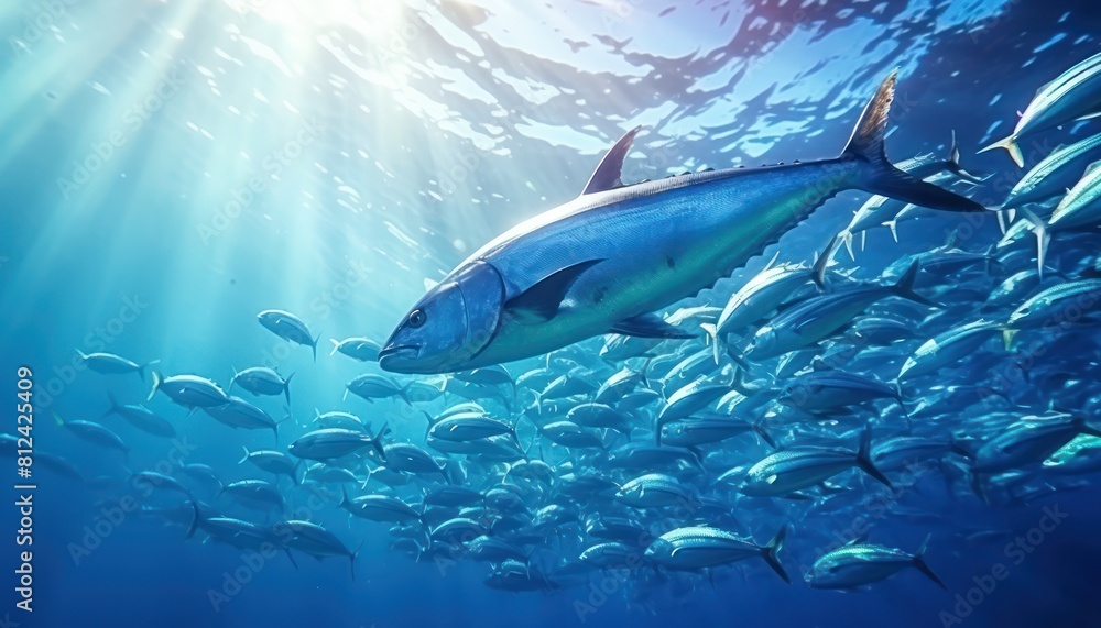 Groups of giant Tuna fish in the underwater, coral reef, amazing underwater life, various fish and exotic coral reefs, ocean wild creatures background Groups of giant Tuna fish in the underwater, coral reef, amazing underwater life, various fish and exotic coral reefs, ocean wild creatures background