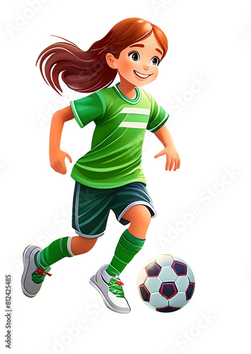 Football girl in green team shirt and orange shorts, AI generative © Duang