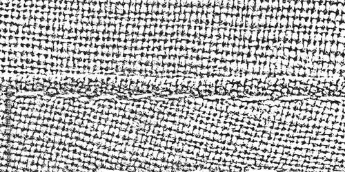  Sewed coarse fabric.  Vector illustration. Monochrome background of rough canvas.