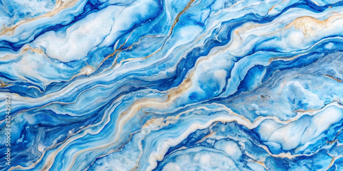 Abstract marble marbled ink painted painting texture luxury background banner - Blue waves swirls gold painted splashes