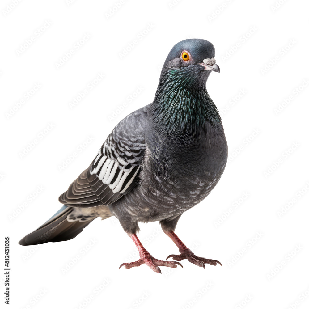 A gray pigeon with a white belly and a black head is standing on the ground. choy A gray pigeon with a white belly and a black head is standing on the ground. choy