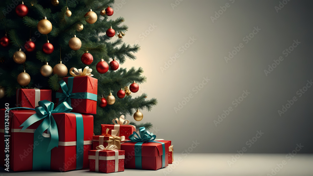 background with a Christmas tree and Christmas gift box theme background with a Christmas tree and Christmas gift box theme