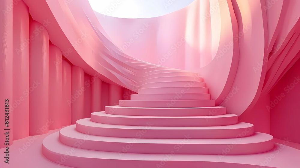 Pink surreal staircase. Generative AI art. Pink surreal staircase. Generative AI art.