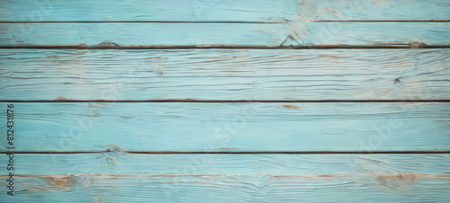 Old vintage light teal and blue shabby wooden background texture. Rustic wooden horizontal banner and wallpaper