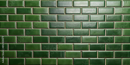 Dark green brick subway tiles ceramic wall texture wide tile background banner panorama, seamless pattern