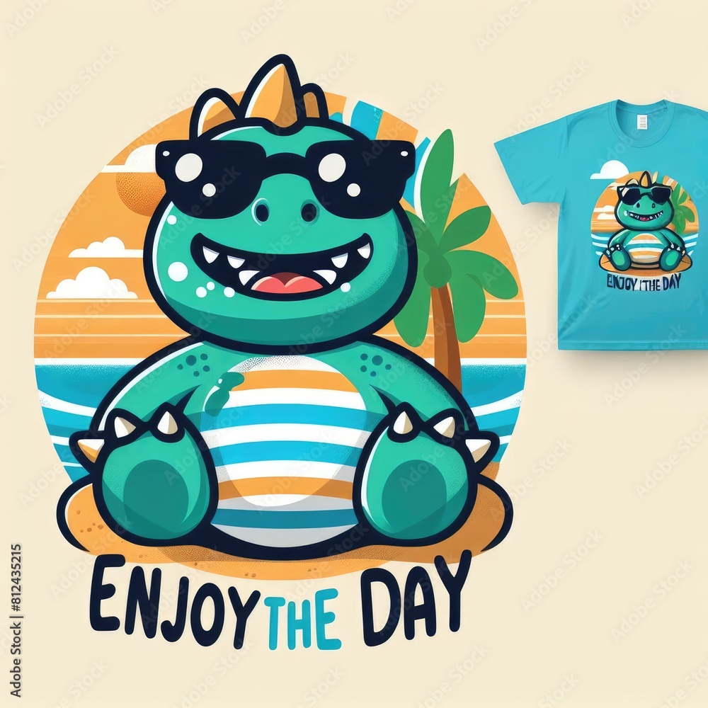 Unique Design: Dinosaur Relaxing on the Beach for T-shirt Unique Design: Dinosaur Relaxing on the Beach for T-shirt
