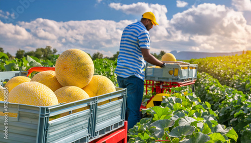 melons being picked in the plantation photo