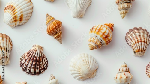 Close up of seashells against a white backdrop