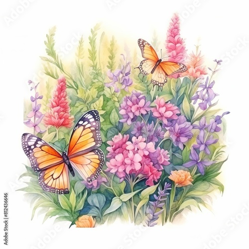 spring butterfly garden with colorful blooms © Jeannaa