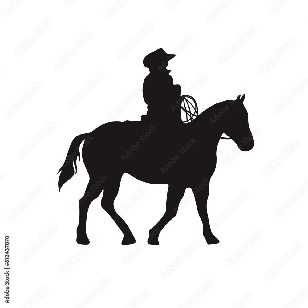 Cowboy Figure Silhouette with Lasso and Horse. Vector Illustration Cowboy Figure Silhouette with Lasso and Horse. Vector Illustration