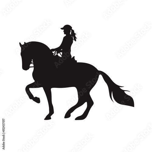 Cowboy Figure Silhouette with Lasso and Horse. Vector Illustration