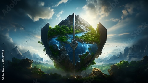 A digital painting of Earth with a shield protecting it from the impacts of climate change for Earth Day.