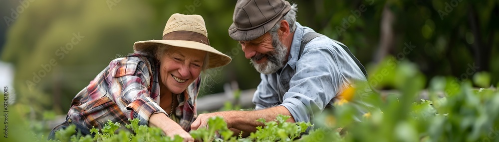 Elderly Couple Tending Permaculture Garden for Environmental Conservation