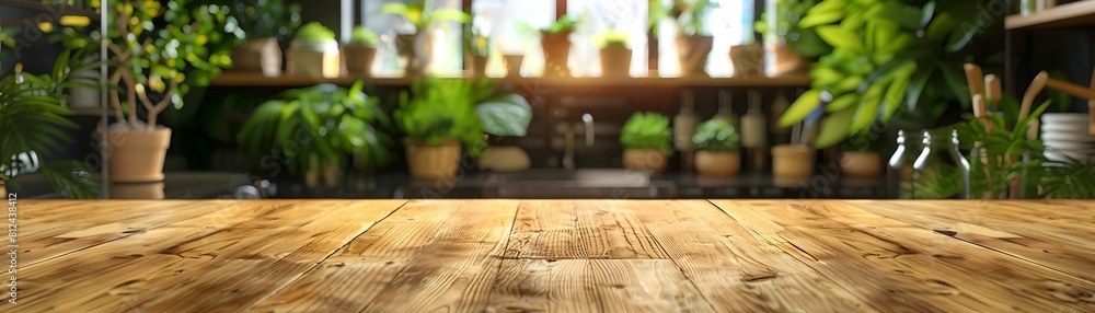 Smooth Bamboo Countertop with Blurred Vegan Cafe Backdrop Smooth Bamboo Countertop with Blurred Vegan Cafe Backdrop