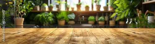 Smooth Bamboo Countertop with Blurred Vegan Cafe Backdrop