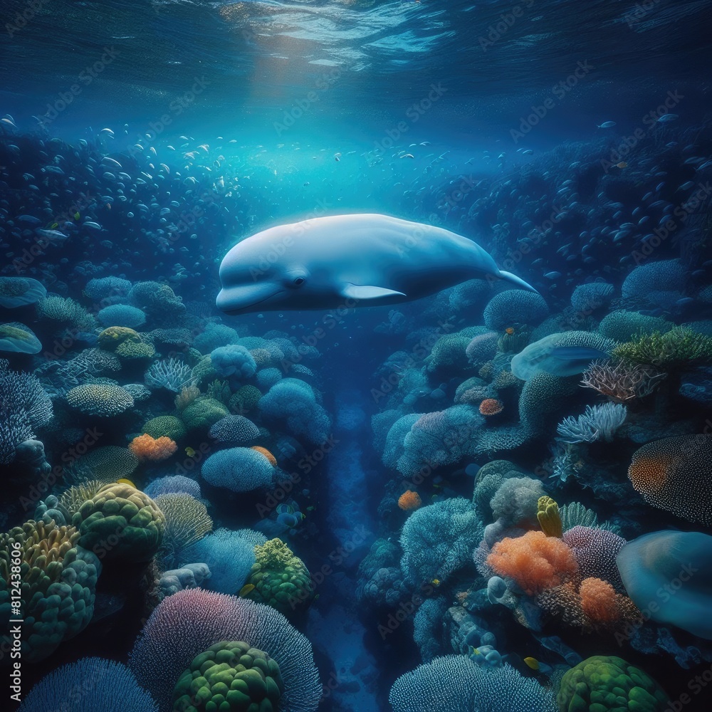 Obraz premium Spectacle of Beluga Whale in Cold Waters