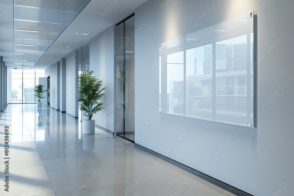 Fototapeta premium Empty Wall Mockup in Modern Office Interior created with Generative AI