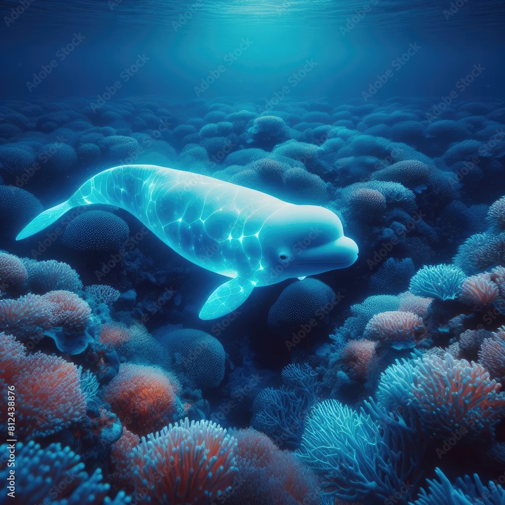 Fototapeta premium Spectacle of Beluga Whale in Cold Waters