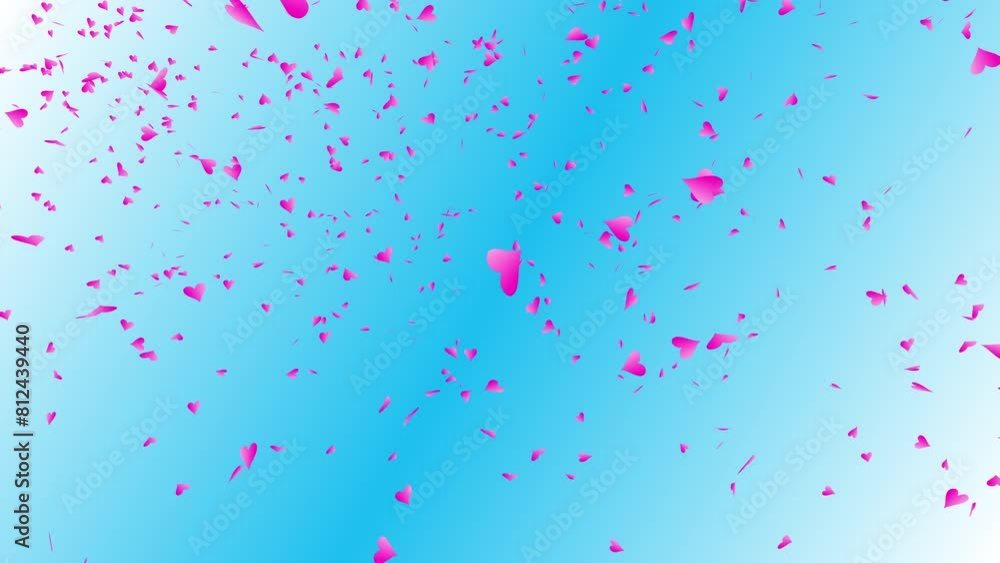 Pink gradient heart shapes falling and flowing on the wind on blue gradient background. For Happy Valentine's day and wedding ceremony. Pink gradient heart shapes falling and flowing on the wind on blue gradient background. For Happy Valentine's day and wedding ceremony.