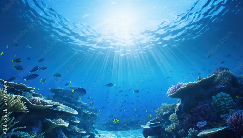 Groups of giant Tuna fish in the underwater, coral reef, amazing underwater life, various fish and exotic coral reefs, ocean wild creatures background Groups of giant Tuna fish in the underwater, coral reef, amazing underwater life, various fish and exotic coral reefs, ocean wild creatures background