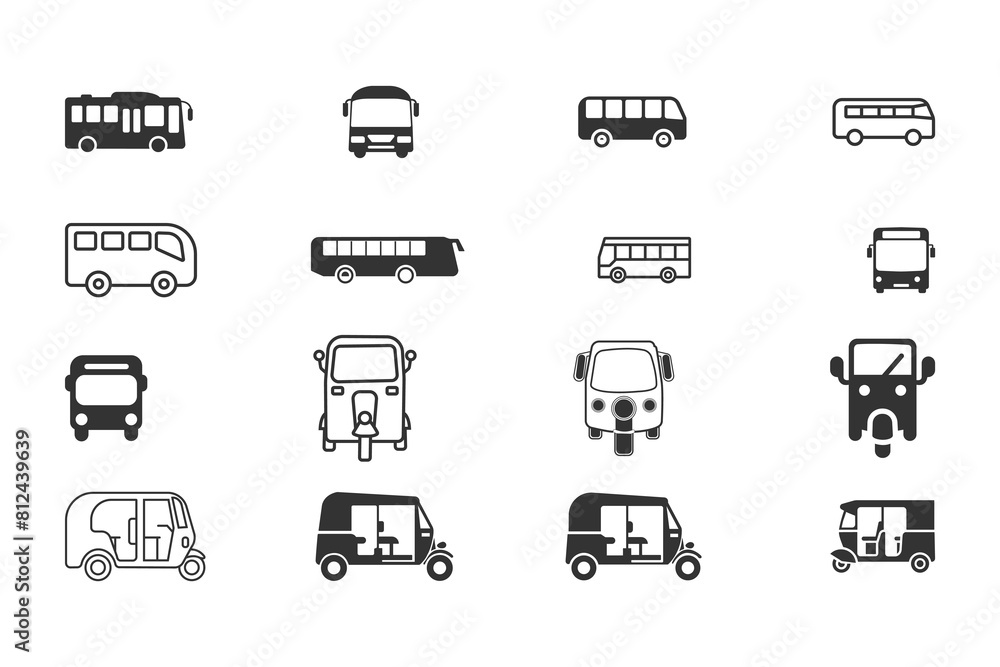 bus and Auto Rickshaw Transport Icon bus and Auto Rickshaw Transport Icon